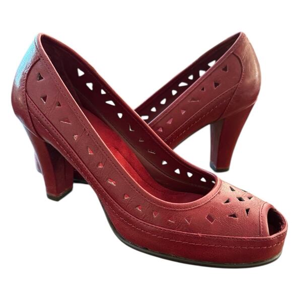 A2 by Aerosoles Big Ben Women's Peep-Toe Cherry Red Platform Dress Heels 9.5 - Picture 1 of 8
